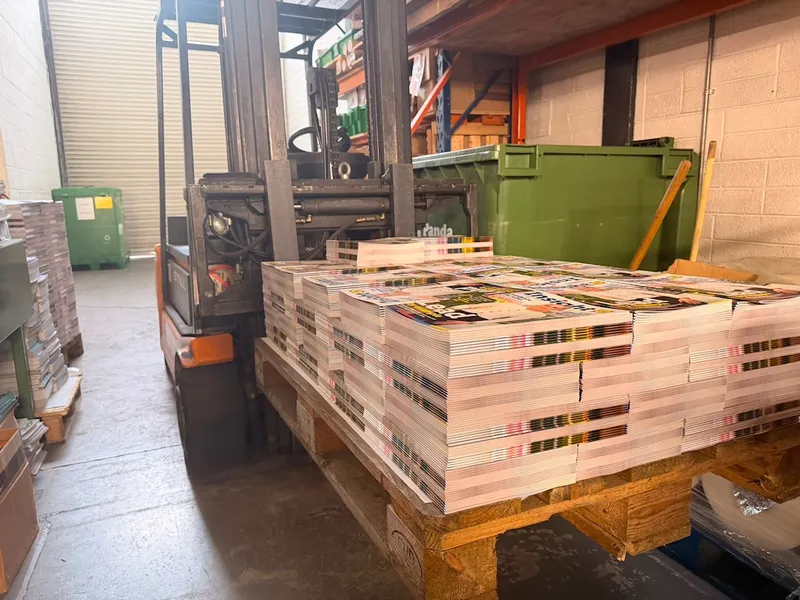 A pallet of finished mail being moved for despatch