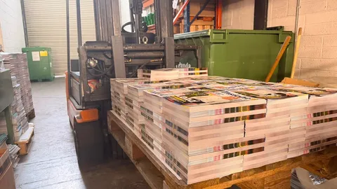 A pallet of finished mail being moved for despatch